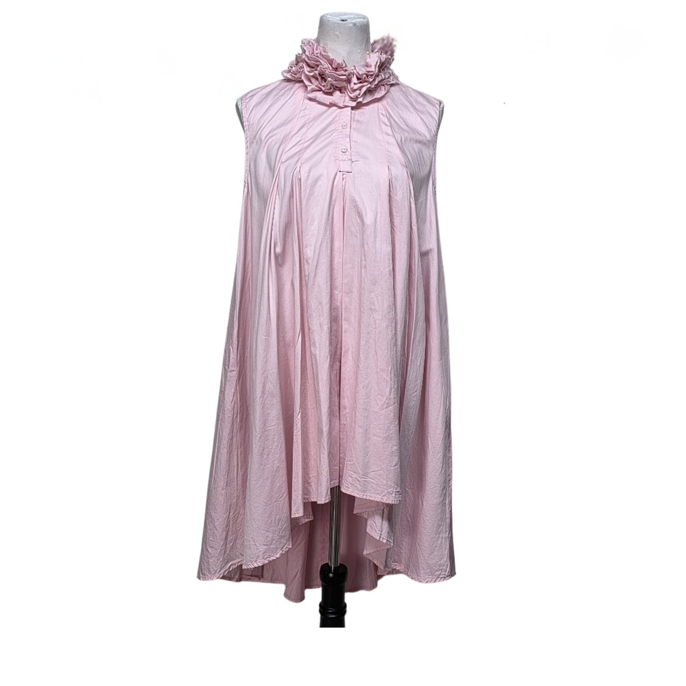 STYLE Pink Trapeze High Low, Ruffled Turtle Neck, Sleeveless, Size Medium